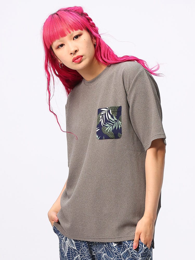 KAITEKI＋ (カイテキプラス) ストレッチ 接触冷感 速乾 柄ポケット ワッフル 半袖 Tシャツ 6051329S