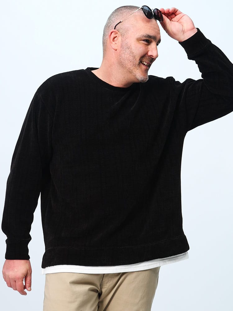 長袖 ロンT モールタッチ ダブルフェイス フェイクレイヤード トレーナー トップス Tシャツ  大きいサイズ メンズ