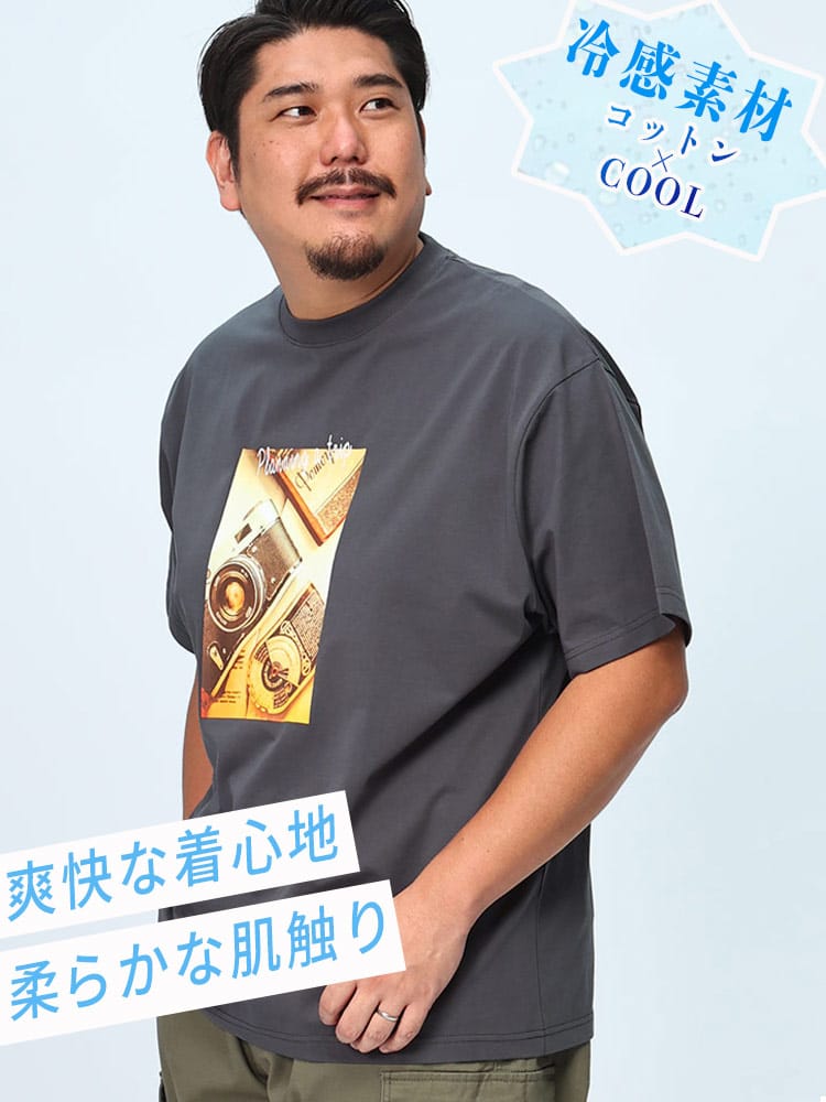 半袖 Tシャツ USAコットン×COOL ビンテージフォト クルーネック トップス 大きいサイズ メンズ