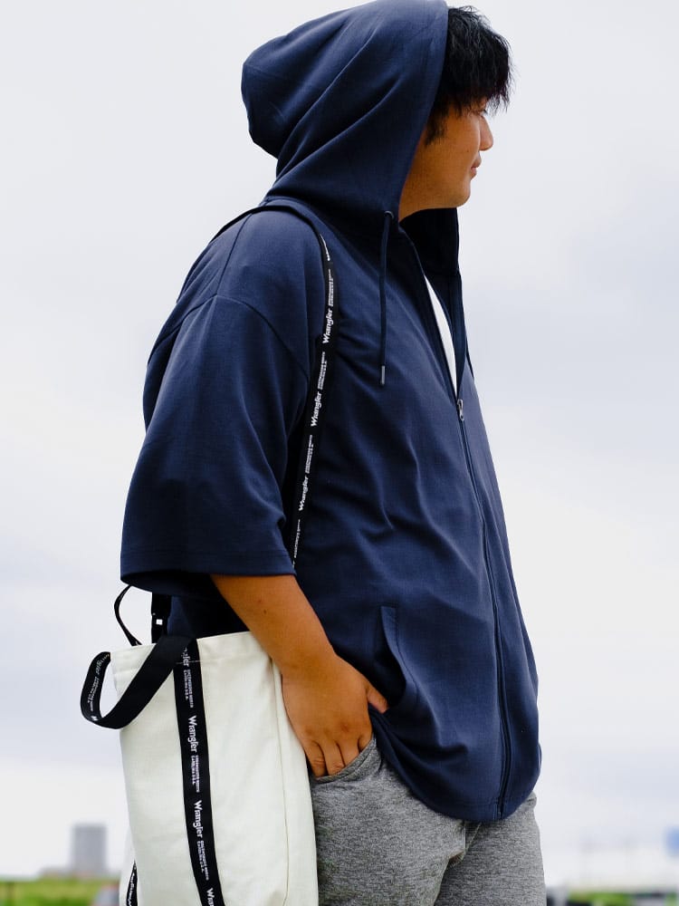 フルジップ パーカー ソフトダンボール生地 6分袖 トップス Tパーカー 大きいサイズ メンズ