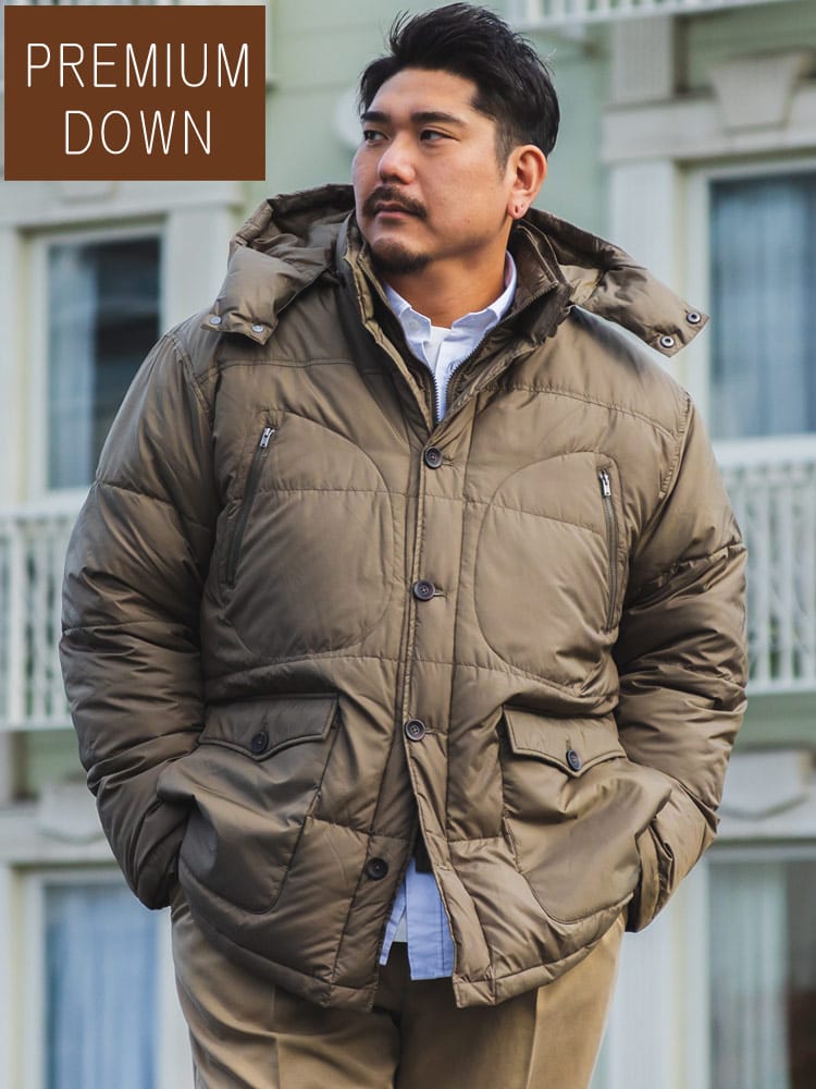 タフタダウンジャケット フード着脱 フェイク仕様 アウター ブルゾン 防寒 無地 大きいサイズ メンズ