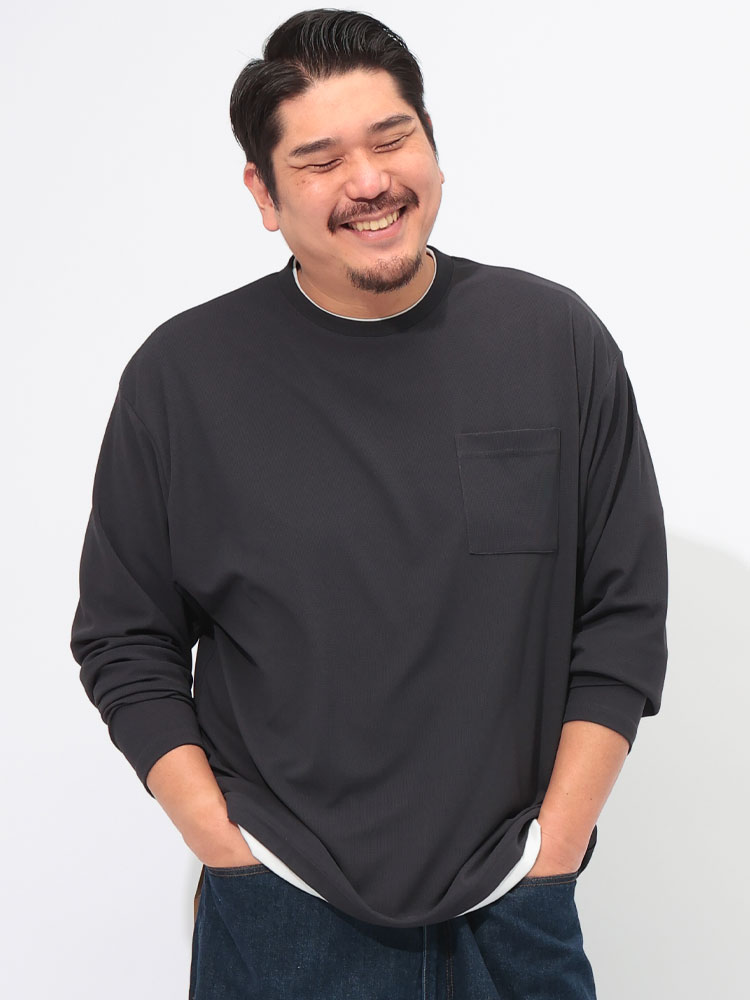 長袖 Tシャツ サカリバ フェイクレイヤード ポケット トップス ロンT ポケT クルーネック 春 大きいサイズ メンズ