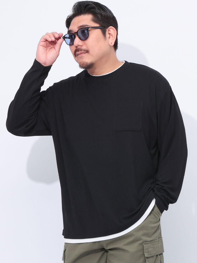 長袖 Tシャツ サカリバ フェイクレイヤード ポケット トップス ロンT ポケT クルーネック 春 大きいサイズ メンズ