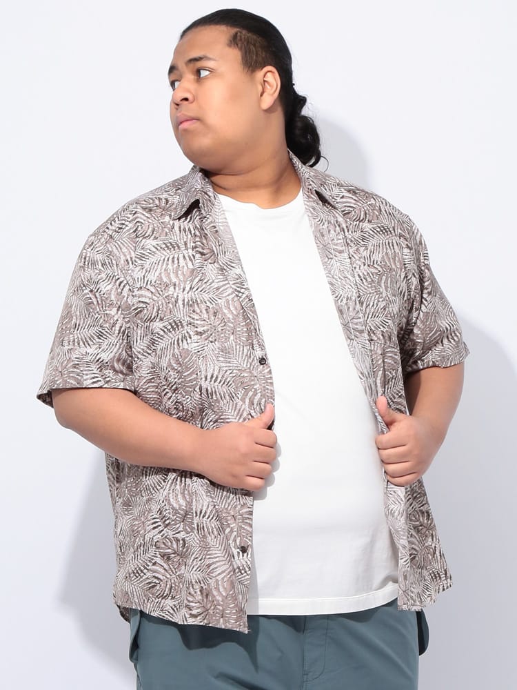 半袖 シャツ ライトリップル 総柄 トップス 柄シャツ ポケット 春 夏 大きいサイズ メンズ