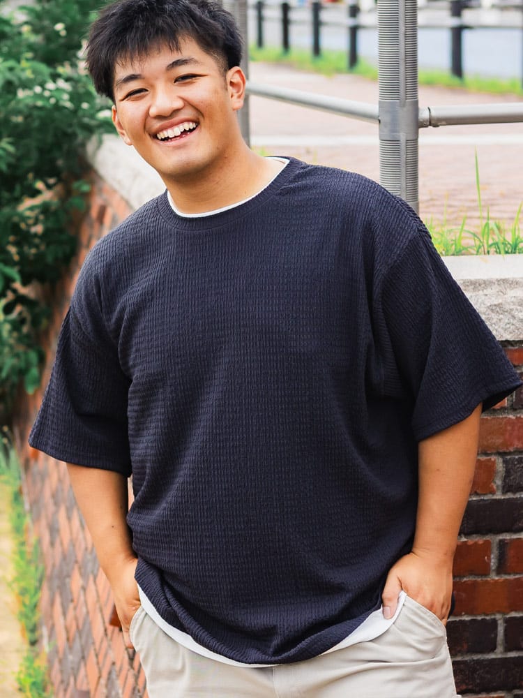 楊柳 フェイクレイヤード クルーネック 半袖 Tシャツ 大きいサイズ メンズ