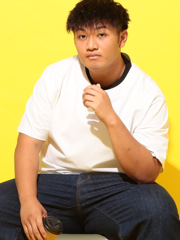 カットサッカー フェイクレイヤード キーネック 半袖 Tシャツ 大きいサイズ メンズ