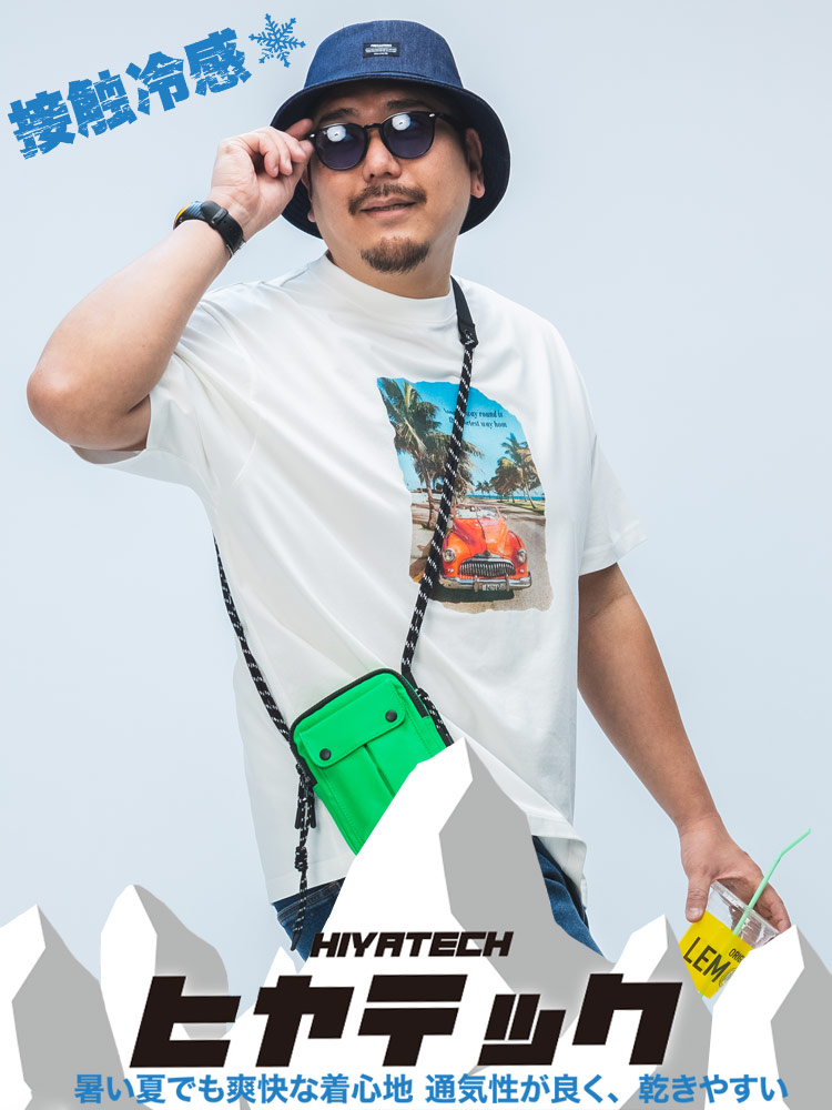 半袖 Tシャツ ヒヤテック USAコットン フォトプリント クルーネック トップス Tシャツ 春 夏 大きいサイズ メンズ