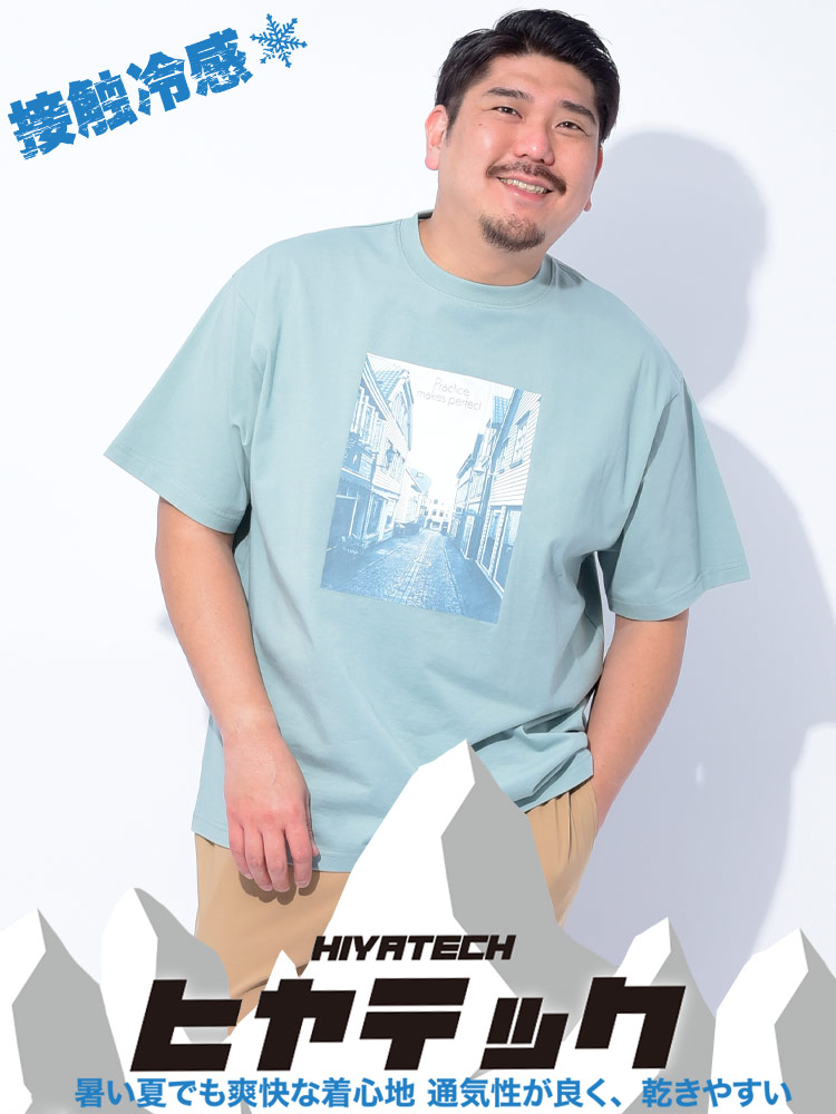 半袖 Tシャツ ヒヤテック USAコットン フォトプリント クルーネック トップス Tシャツ 春 夏 大きいサイズ メンズ