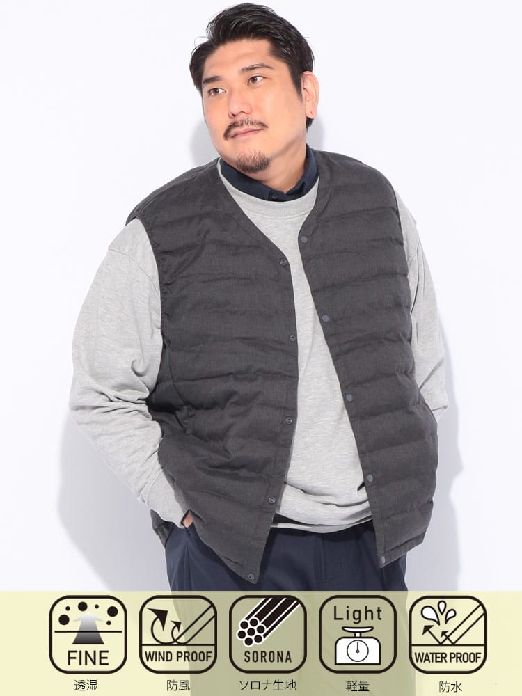 【WEB限定価格】インナーベスト ウールライク パッカブル 中綿 アウター ボタン  防寒 秋 冬 大きいサイズ メンズ