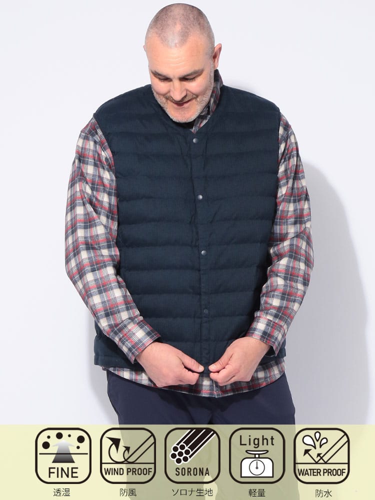 【WEB限定価格】インナーベスト ウールライク パッカブル 中綿 アウター ボタン  防寒 秋 冬 大きいサイズ メンズ
