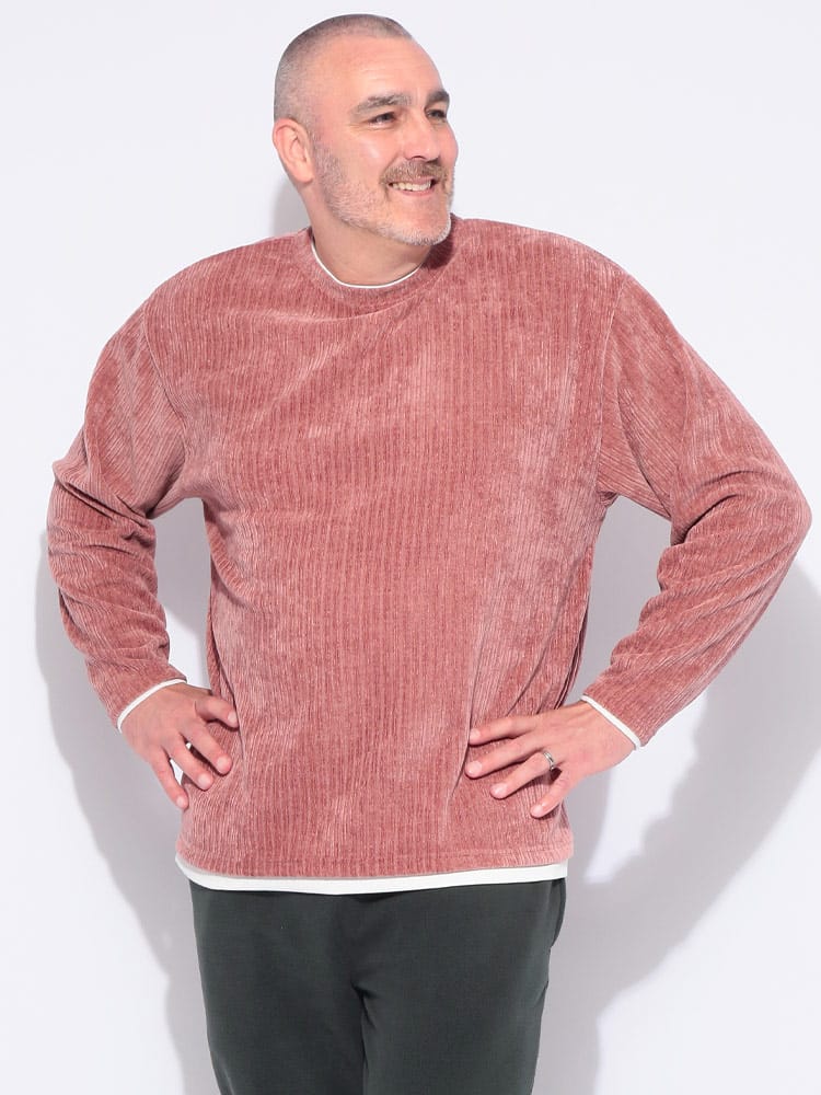 長袖 Tシャツ カットコール フェイクレイヤード クルーネック トップス カットソー ロンT 秋 冬 大きいサイズ メンズ