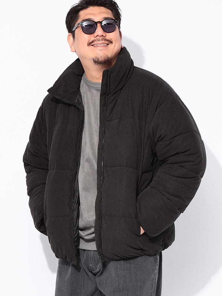 中綿ブルゾン コーデュロイ フルジップ ボリューム アウター ジャケット スタンド 防寒 秋 冬 大きいサイズ メンズ