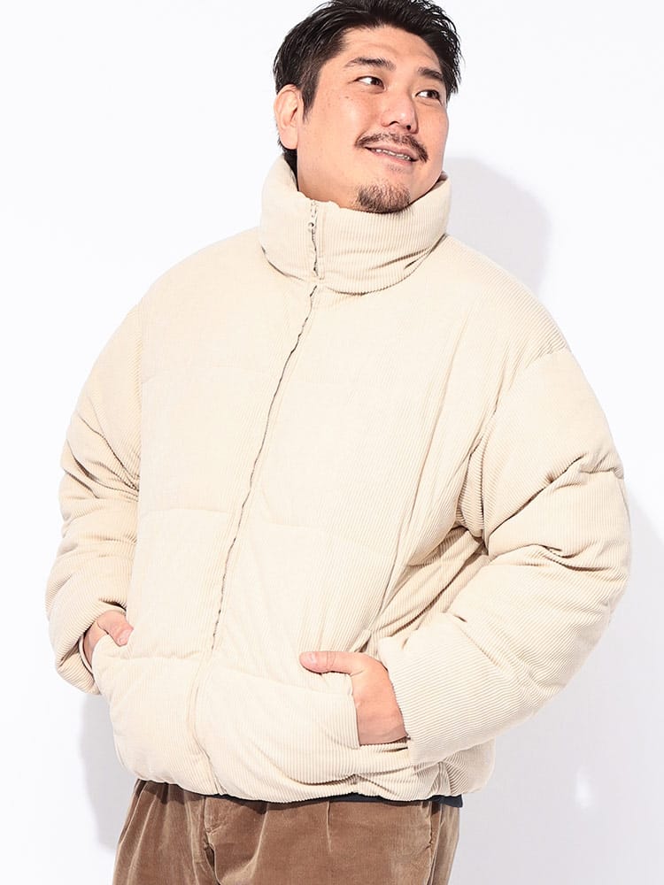 中綿ブルゾン コーデュロイ フルジップ ボリューム アウター ジャケット スタンド 防寒 秋 冬 大きいサイズ メンズ