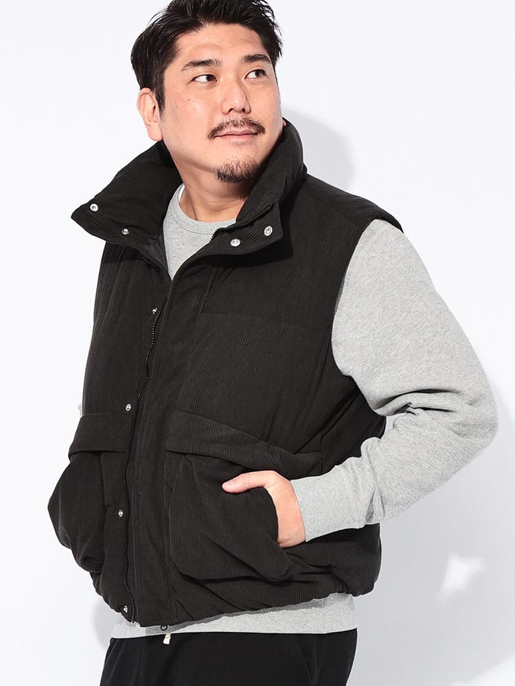 【WEB限定価格】中綿ベスト コーデュロイ フルジップ アウター スタンド 防寒 秋 冬 大きいサイズ メンズ