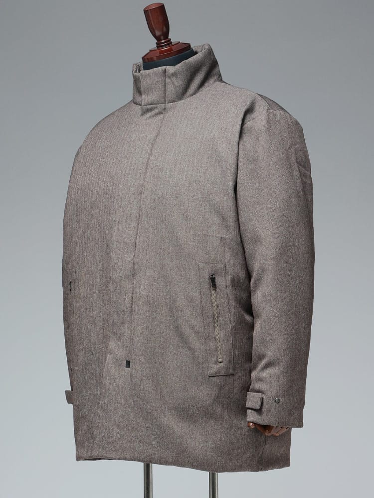 中綿 ミドルコート ヘリンボーン柄 スタンドカラー アウター 中綿コート ウールライク 大きいサイズ メンズ