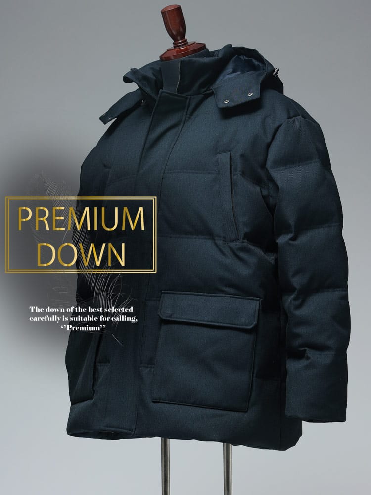 【WEB限定価格】ダウンジャケット フード着脱 シャークスキン ミドル丈 アウター ダウンコート ビジカジ 大きいサイズ メンズ
