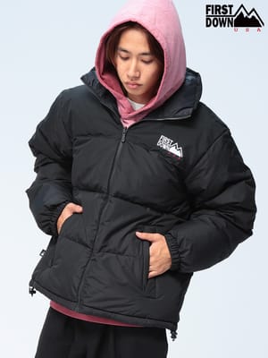 Stüssy フード付きダウンジャケット ブラック/ピンクM STUSSY 