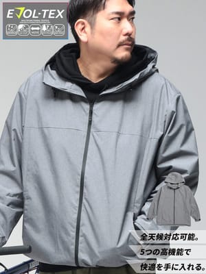 ウィンドブレーカー EVOL-TEX エボルテックス ナイロンジャケット ストレッチ UVカット 撥水 防風 防花粉 フルジップ パーカー フード スポーツ 春 秋 メンズ 大きいサイズ