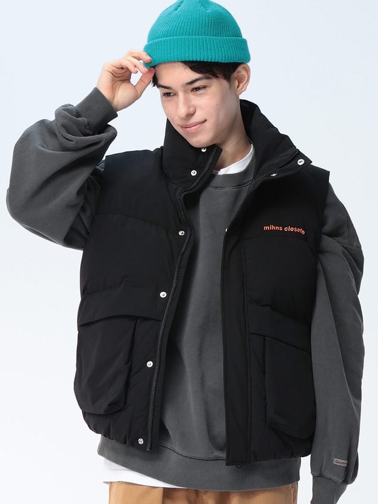 mihns closet (ミンズクローゼット) パデッド ストレッチ スタンドカラー 中綿ベスト