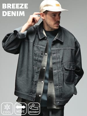 BREEZE DENIM デニムジャケット ストレッチ 接触冷感 ドライ 1stタイプ アウター デニム Gジャン メンズ 大きいサイズ