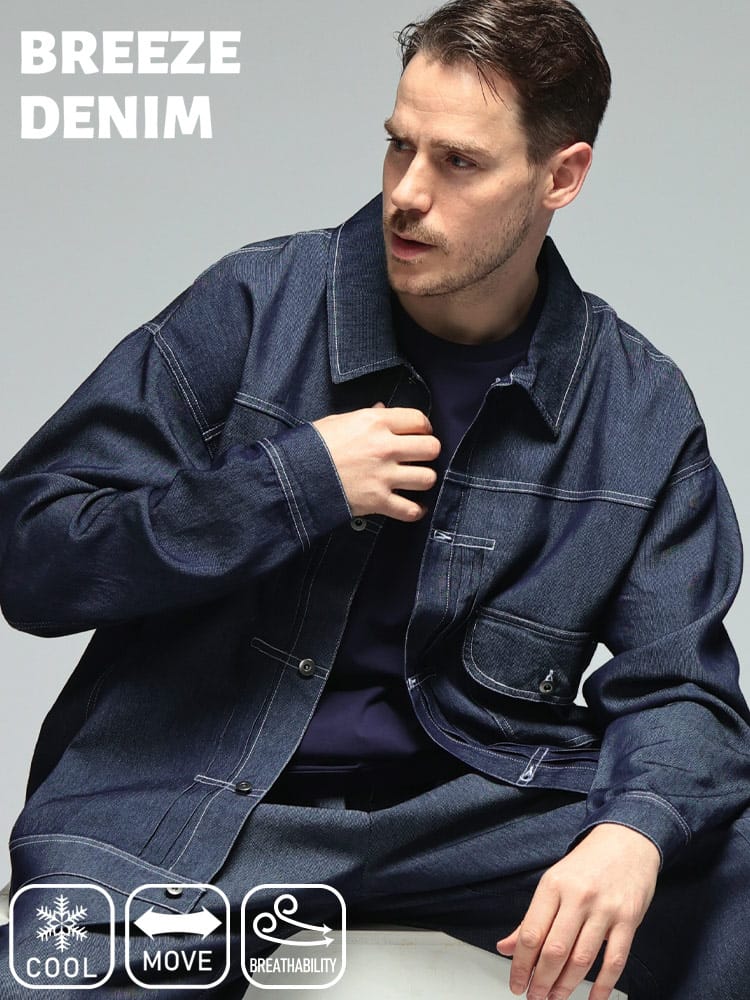 ジャケット メンズ 大きいサイズ ストレッチ 接触冷感 通気性 デニムジャケット 1st アウター ブルゾン デニム Gジャン 春 夏 