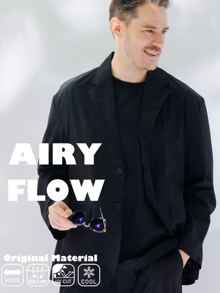 ジャケット メンズ 大きいサイズ AIRYFLOW ストレッチ 吸水速乾 UVカット 接触冷感 アウター テーラード シングル 涼しい 春 