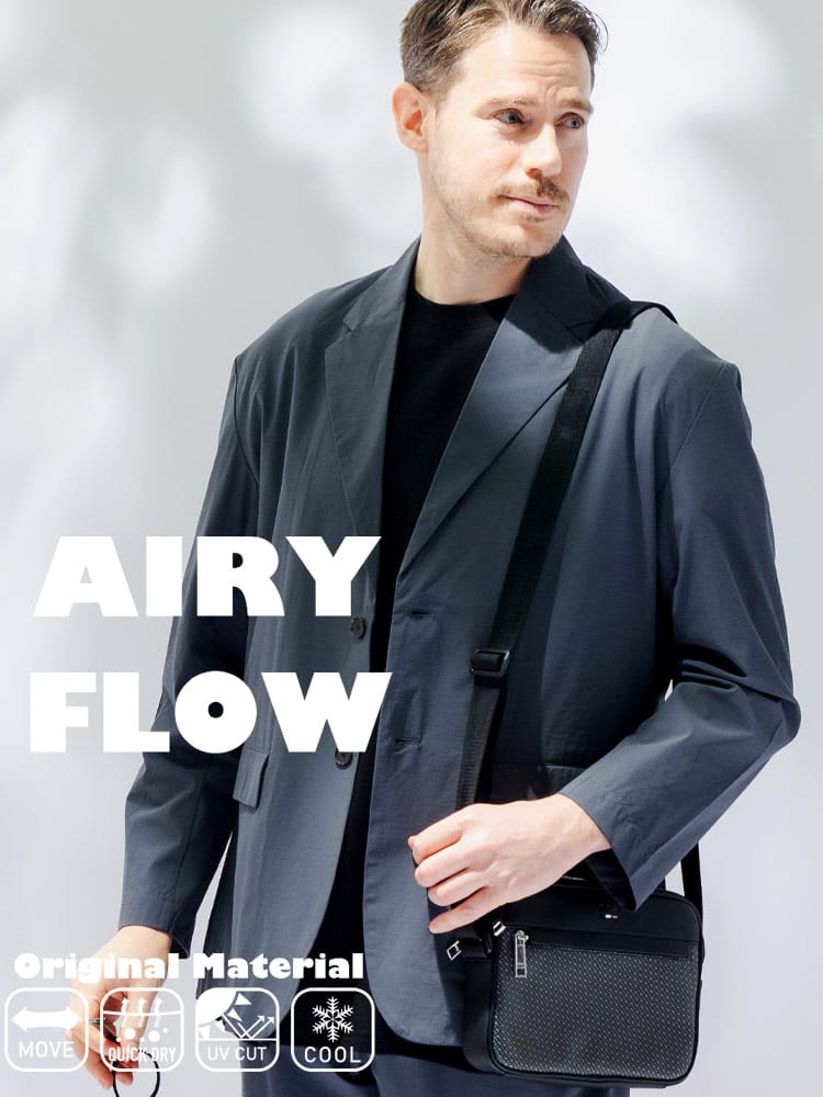 ジャケット メンズ 大きいサイズ AIRYFLOW ストレッチ 吸水速乾 UVカット 接触冷感 アウター テーラード シングル 涼しい 春 