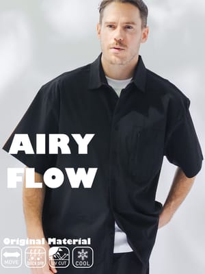 シャツ 半袖 メンズ 大きいサイズ AIRYFLOW ストレッチ 吸水速乾 UVカット 接触冷感 トップス カジュアルシャツ 無地 涼しい 春 夏 