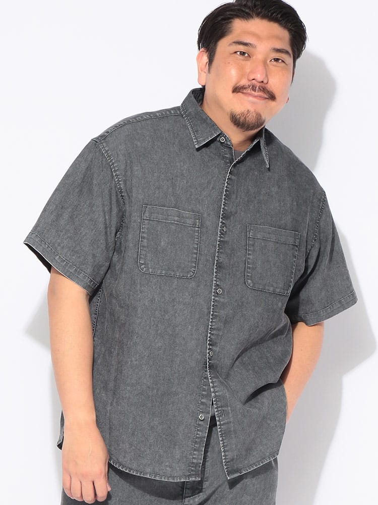 シャツ 半袖 メンズ 大きいサイズ BREEZE DENIM デニム レギュラーカラー ワークシャツ トップス ポケット カジュアル 春 夏