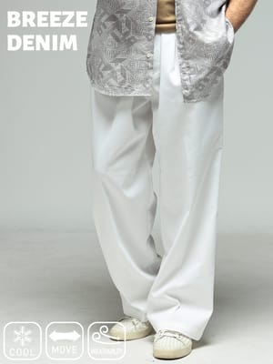 BREEZE DENIM デニムパンツ ストレッチ 接触冷感 ドライ トラウザーパンツ ロングパンツ ボトムス ウエストゴム ワイドパンツ ゆったり 春 夏 メンズ 大きいサイズ