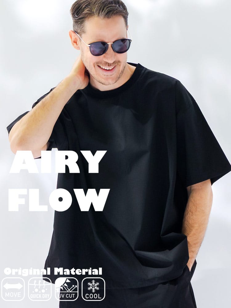 Tシャツ 半袖 メンズ 大きいサイズ AIRYFLOW ストレッチ 吸水速乾 UVカット 接触冷感 クルーネック トップス カットソー 無地 涼しい 春 夏 