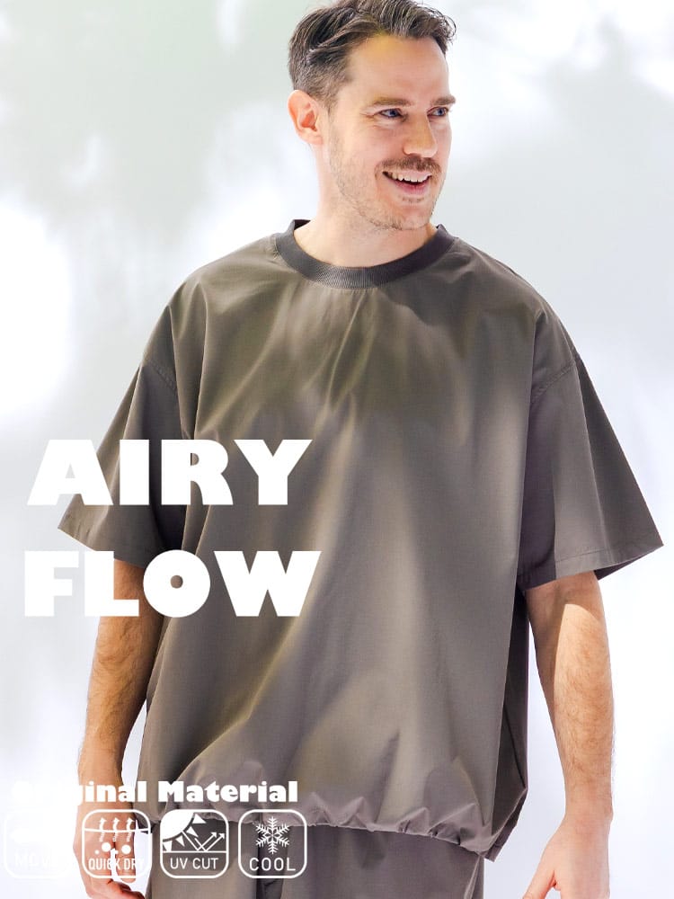 Tシャツ 半袖 メンズ 大きいサイズ AIRYFLOW ストレッチ 吸水速乾 UVカット 接触冷感 クルーネック トップス カットソー 無地 涼しい 春 夏 