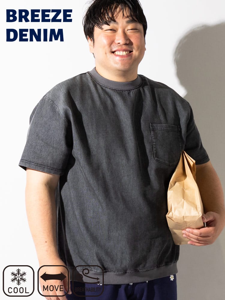 Tシャツ 半袖 メンズ 大きいサイズ BREEZE DENIM デニム クルーネック カットソー トップス ポケット ポケT 春 夏