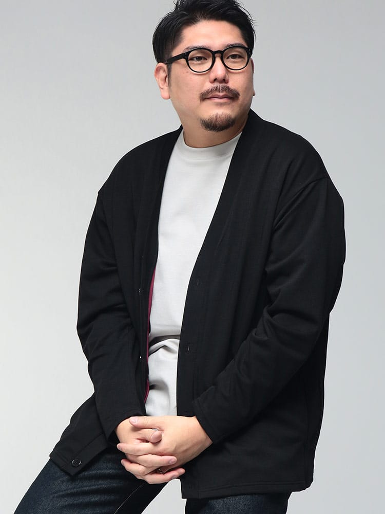 カーディガン 長袖 メンズ 大きいサイズ ふわかる Wフェイスポンチ Vネック トップス カーデ 羽織 軽量 ストレッチ