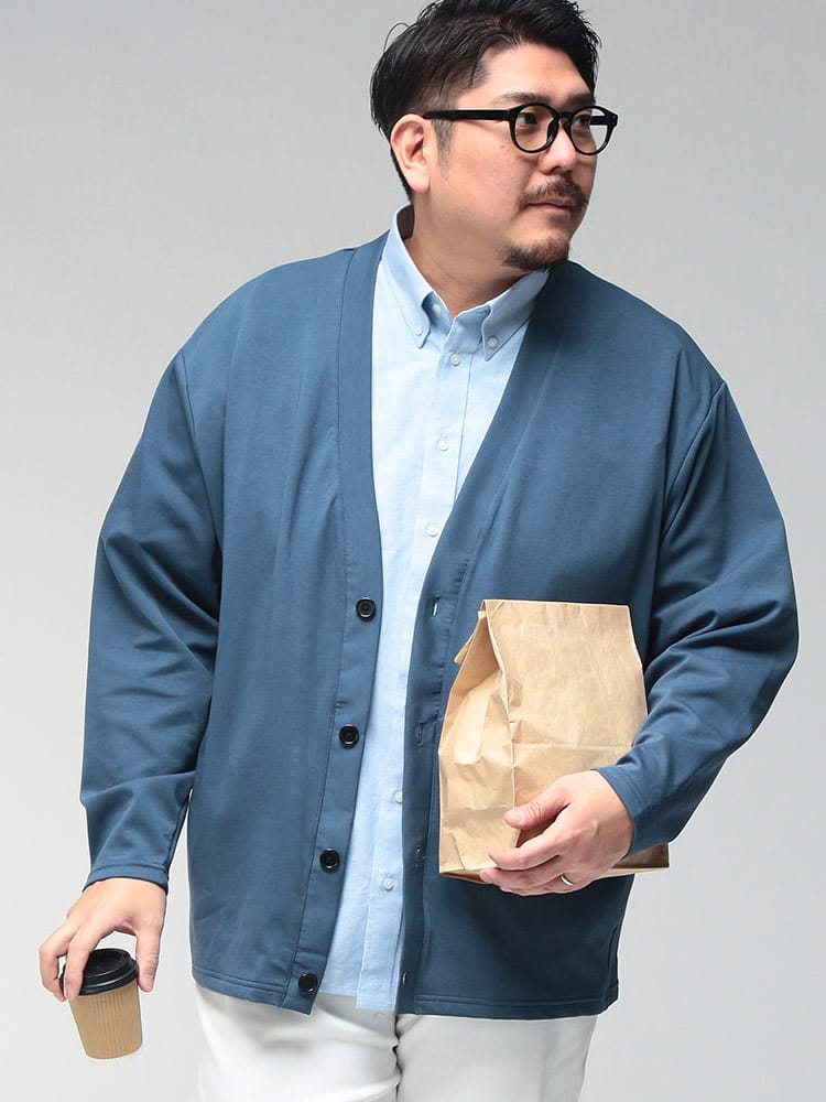 カーディガン 長袖 メンズ 大きいサイズ ふわかる Wフェイスポンチ Vネック トップス カーデ 羽織 軽量 ストレッチ
