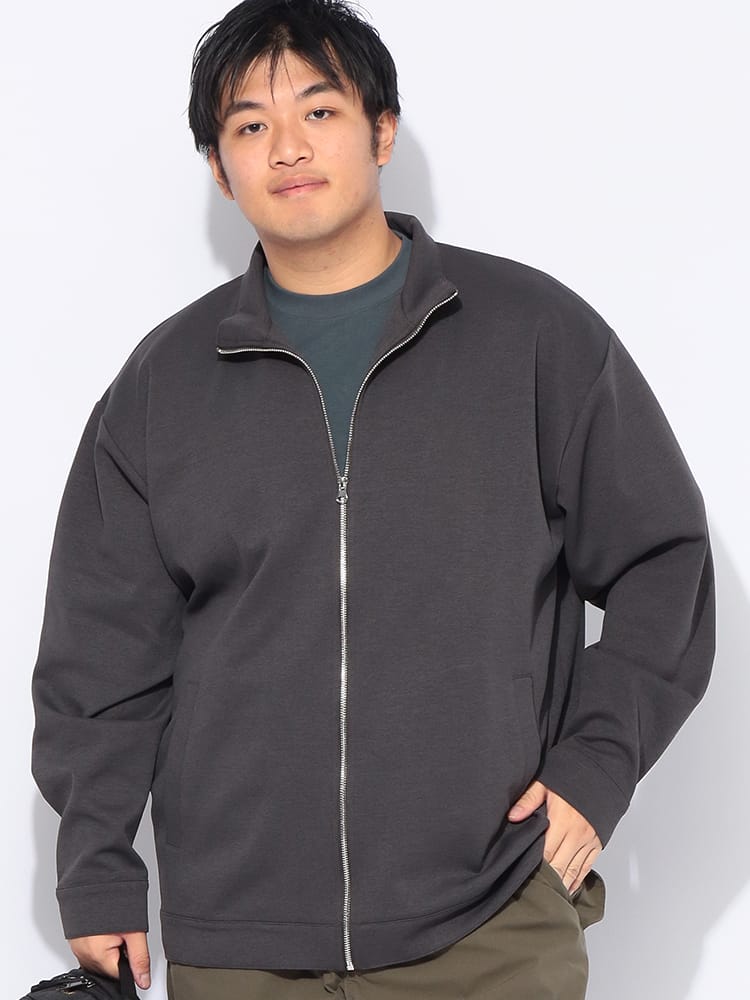 ジャケット メンズ 大きいサイズ 杢ダンボール フルジップ ブルゾン アウター スタンド ジップ 無地 春 秋