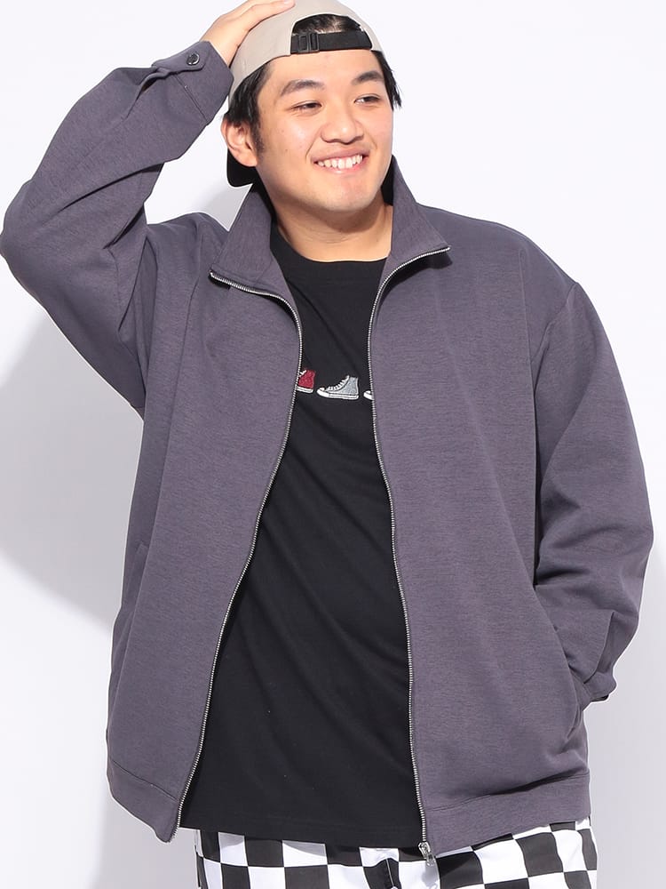 ジャケット メンズ 大きいサイズ 杢ダンボール フルジップ ブルゾン アウター スタンド ジップ 無地 春 秋