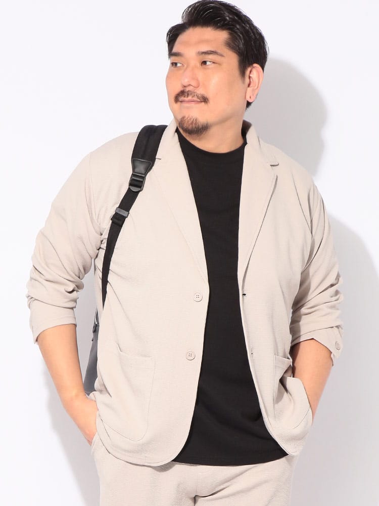 ジャケット シングル メンズ 大きいサイズ 快ラクWEAR DRYリップル 2つボタン テーラード アウター ジャージ ラフ