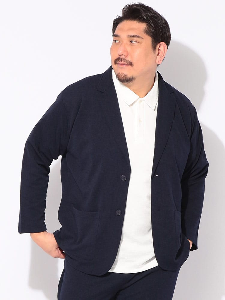 ジャケット シングル メンズ 大きいサイズ 快ラクWEAR DRYリップル 2つボタン テーラード アウター ジャージ ラフ