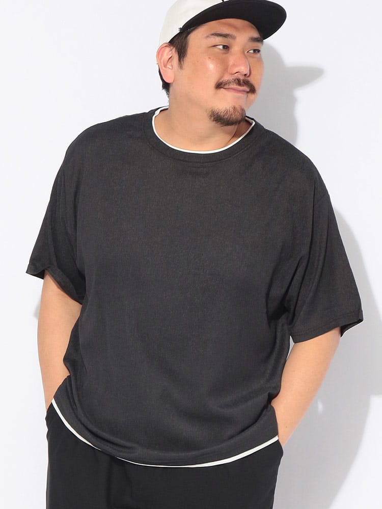 Tシャツ 半袖 メンズ 大きいサイズ 楊柳 フェイクレイヤード カットソー トップス クルーネック 春 夏