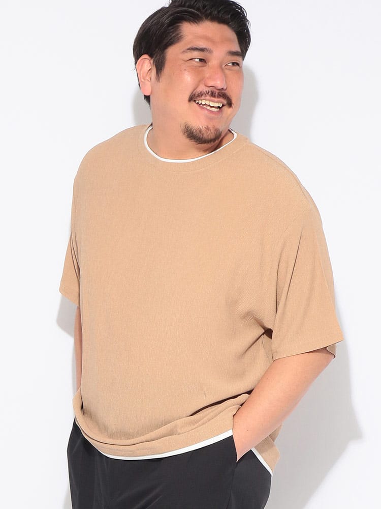 Tシャツ 半袖 メンズ 大きいサイズ 楊柳 フェイクレイヤード カットソー トップス クルーネック 春 夏