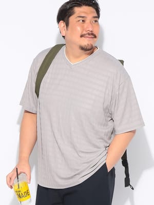 Tシャツ 半袖 メンズ 大きいサイズ チェックジャガード カットソー トップス Vネック 総柄 春 夏