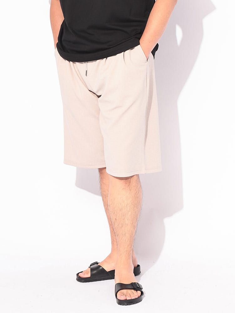 ショートパンツ メンズ 大きいサイズ 冷感 ストレッチ 快ラクWEAR DRYリップル タック入り ショーツ ボトムス 無地 シンプル ショーパン 春 夏