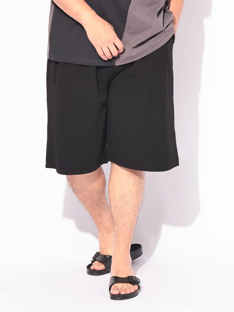 ショートパンツ メンズ 大きいサイズ 冷感 ストレッチ 快ラクWEAR DRYリップル タック入り ショーツ ボトムス 無地 シンプル ショーパン 春 夏