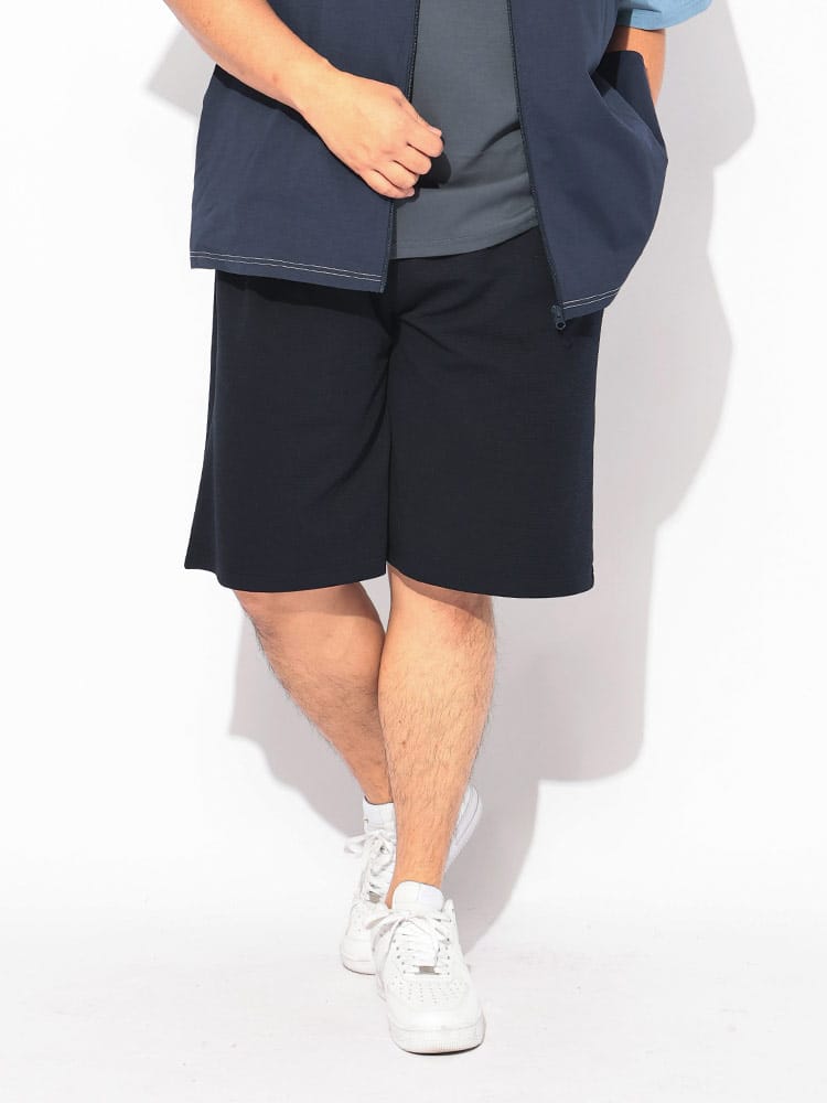 ショートパンツ メンズ 大きいサイズ 冷感 ストレッチ 快ラクWEAR DRYリップル タック入り ショーツ ボトムス 無地 シンプル ショーパン 春 夏