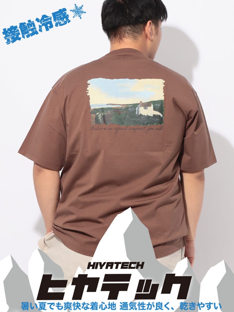 Tシャツ 半袖 メンズ 大きいサイズ ヒヤテック USAコットン アートプリント クルーネック トップス 涼しい プリント 春 夏