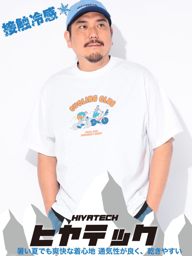 Tシャツ 半袖 メンズ 大きいサイズ プリント クルーネック ヒヤテック USAコットン トップス カジュアル 春 夏