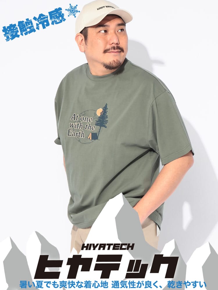 Tシャツ 半袖 メンズ 大きいサイズ プリント クルーネック ヒヤテック USAコットン トップス カジュアル 春 夏