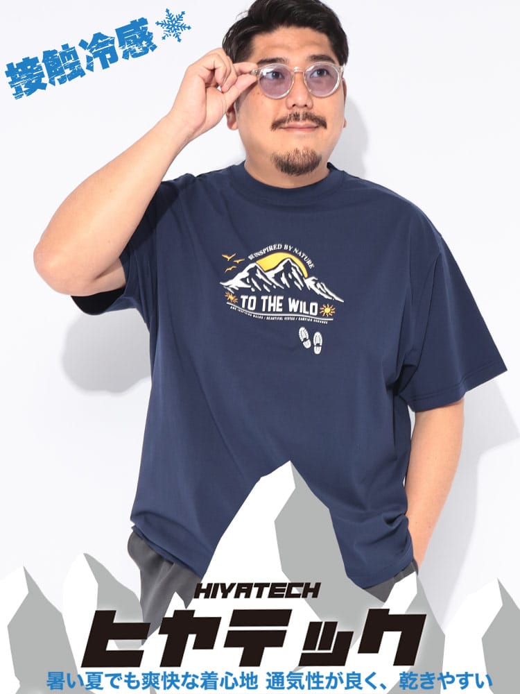 Tシャツ 半袖 メンズ 大きいサイズ プリント クルーネック ヒヤテック USAコットン トップス カジュアル 春 夏