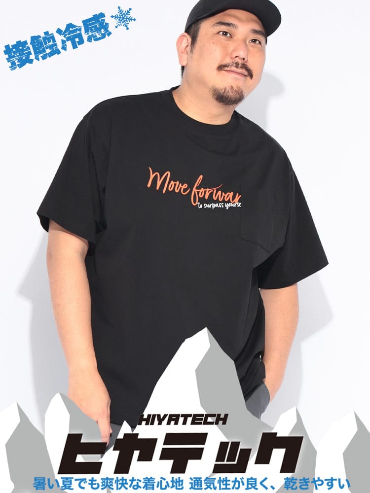 Tシャツ 半袖 メンズ 大きいサイズ プリント クルーネック ヒヤテック USAコットン 胸ポケット トップス カジュアル 春 夏